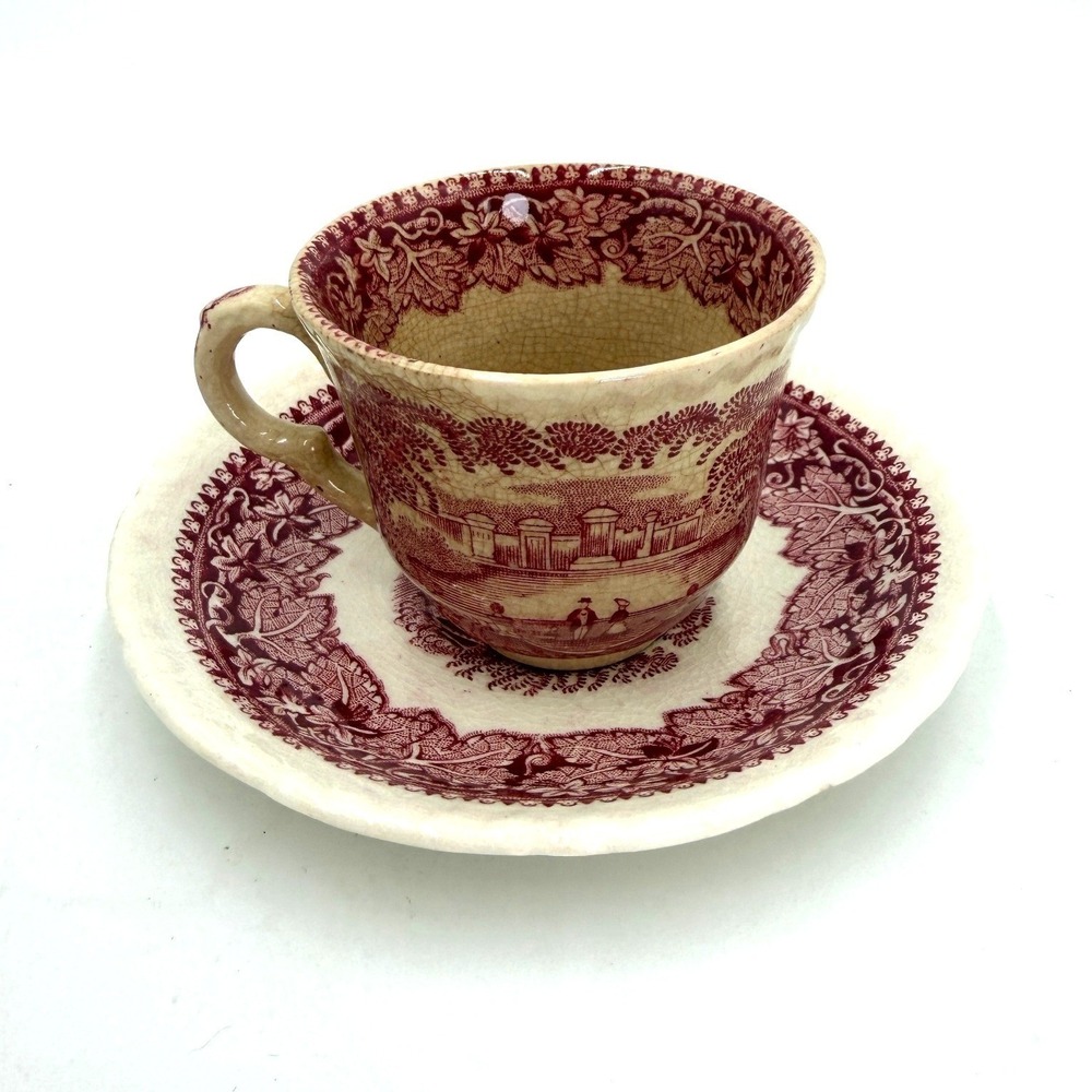 Mason's Vista Red Pink Transferware Tea Cup‎ and Saucer Set England Ironstone